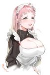  bad_id bad_twitter_id bangs blush borrowed_character breasts cleavage cleavage_cutout grey_eyes hands_together harumomo highres inactive_account large_breasts long_hair long_sleeves maid maid_headdress mole mole_on_breast ohisashiburi original parted_lips pink_hair simple_background sketch smile solo upper_body white_background 