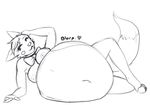  anthro areola belly big_belly blush bow_tie breasts canine digestion digital_media_(artwork) english_text female five_nights_at_freddy&#039;s five_nights_at_freddy&#039;s_2 five_nights_at_freddy&#039;s_world fox funtime_foxy_(fnaf) glitch- implied_digestion looking_at_viewer mammal mangle_(fnaf) nipples nude oral_vore reclining simple_background smile text toes video_games vore white_background 