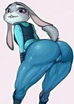  bent_over butt camel_toe clothed clothing disney female flat_chested judy_hopps lagomorph mammal neone pants purple_eyes rabbit snout solo thick_thighs uniform zootopia 
