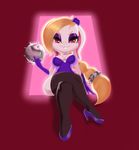  2017 absurd_res anthro blonde_hair breasts broodals buckteeth clothed clothing crossed_legs dclzexon eyeshadow female footwear gloves hair harriet_(mario) hi_res high_heels lagomorph legwear long_hair looking_at_viewer makeup mammal mario_bros nintendo rabbit red_eyes shoes short_stack smile solo super_mario_odyssey teeth video_games 