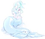  1girl blue_hair female full_body ls-lrtha mermaid monster_girl ponytail simple_background solo wet white_background 