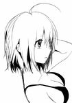  ahoge bad_id bad_twitter_id black_bikini_top breasts commentary_request from_side greyscale kawai_makoto large_breasts monochrome profile short_hair simple_background solo upper_body white_background 