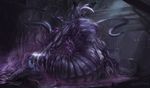  2017 abdominal_bulge alien amalgamate_(themefinland) anthro assimilation clothed clothing detailed_background goo_creature group head_first hi_res horn inside neck_bulge night purple_skin purple_theme reptile scalie story story_in_description tentacle_monster tentacles themefinland transformation vore warehouse 
