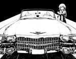  bad_id bad_pixiv_id butler cadillac car commentary_request cross cross_earrings earrings expressionless female_butler foreshortening formal gabriel_dropout gloves greyscale ground_vehicle highres jewelry license_plate long_sleeves martiel monochrome motor_vehicle nyaroon short_hair solo suit 