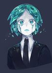  androgynous black_neckwear broken crack crystal_hair gem_uniform_(houseki_no_kuni) green_eyes green_hair houseki_no_kuni mitei necktie phosphophyllite shards shirt short_hair solo uniform 