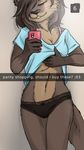  anthro blush brown_fur camel_toe clothed clothing digital_media_(artwork) english_text female fur hair hi_res mammal mirror mustelid otter panties phone photo simple_background smile solo text underwear 