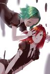  androgynous black_neckwear black_shorts furururu gem_uniform_(houseki_no_kuni) green_eyes green_hair houseki_no_kuni long_hair mercury multiple_others necktie phosphophyllite red_eyes red_hair shinsha_(houseki_no_kuni) shirt short_hair short_sleeves shorts uniform white_shirt 