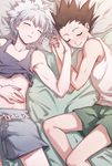  absurdres closed_eyes gon_freecss highres holding_hands hunter_x_hunter killua_zoldyck male_focus midriff multiple_boys navel shorts sleeping smile tank_top yaoi yolk_tomatosauce 