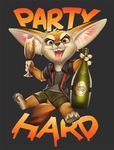  2017 alcohol anthro beverage big_ears canine champagne clothed clothing disney drinking_glass fennec finnick fox glass hair looking_at_viewer male mammal miles_df navel pants shirt shorts tongue tongue_out zootopia 