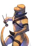  anthro cheekyposelenets clothed clothing digital_drawing_(artwork) digital_media_(artwork) erection food ismar lizard looking_at_viewer male muscular nightcrauzer nude penis reptile scales scalie solo sushi teasing 