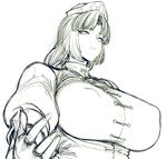  bangs breasts covered_nipples cross_print expressionless hat huge_breasts long_hair looking_at_viewer monochrome no_pupils nurse_cap parted_bangs shirt sidelocks sketch solo space_jin touhou upper_body yagokoro_eirin 