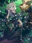  aqua_eyes black_hairband egg green_skirt hair_ribbon hairband haori highres japanese_clothes konpaku_youmu ladder mystia_lorelei mystia_lorelei_(bird) nest perspective ribbon scissors short_hair silver_hair skirt solo sweat tokoroten_(hmmuk) touhou tree vest 