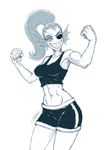  anthro clothed clothing eye_patch eyewear female fish flexing grin hair long_hair marine monochrome muscular muscular_female ponytail sem-l-grim simple_background sketch smile solo undertale undyne video_games white_background 