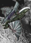  battle blood cutting death fight fighting flying gamera_(series) giant_monster gore guiron gyaos kaijuu monster planet purple_blood space space_gyaos wings 