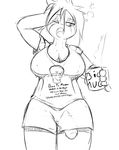  absurd_res anthro black_and_white breasts clothed clothing dickgirl english_text hi_res intersex jet_(quin_nsfw) meme monochrome open_mouth penis poking_out quin-nsfw shirt shorts simple_background sketch solo standing text tired yawn 