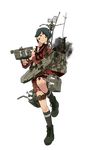  aircraft airplane antennae belt black_eyes black_hair black_legwear black_neckwear boots broken broken_weapon burnt_clothes damaged e16a_zuiun flight_deck full_body kantai_collection knee_up mogami_(kantai_collection) neckerchief official_art rigging shibafu_(glock23) short_hair shorts smoke socks solo soot thigh_strap torn_clothes transparent_background trigger_discipline turret unhappy weapon 