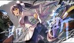  ;d azur_lane black_hair black_legwear bow breasts brown_eyes commentary_request cowboy_shot foreshortening gloves hair_bow holding holding_sword holding_weapon iroia katana large_breasts long_hair long_sleeves looking_at_viewer military military_uniform miniskirt one_eye_closed open_mouth pantyhose pleated_skirt ponytail skirt smile solo sword takao_(azur_lane) uniform very_long_hair weapon white_gloves white_skirt 