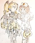  barbara_parker candy commentary_request demon_horns demon_wings fake_horns fake_wings food halloween halloween_costume hanna_england hat highres horns jack-o'-lantern limited_palette little_witch_academia lollipop miyazaki_shiori multiple_girls nurse nurse_cap pantyhose sketch torn_clothes torn_legwear wings zombie 