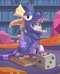  2017 book costume dice dragon_costume earth_pony equine female friendship_is_magic hair hi_res horse inside library mammal maud_pie_(mlp) my_little_pony pony purple_hair solo solo_focus stone teal_eyes tikrs007_(bgstudio) 