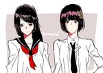  artist_name black_hair bungou_stray_dogs hair_ornament manmeong multiple_girls necktie sailor_collar school_uniform tanizaki_naomi yosano_akiko 