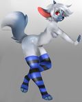  axel big_ears blue_fur breasts canine clothed clothing featureless_breasts female fennec fox fur hair leggings legwear long_socks mammal no_underwear red_eyes short_hair socks solo spots stockings striped_legwear striped_socks stripes theredghost topless white_fur 