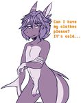  2017 alpha_channel anthro balls blush crackers english_text fish flaccid hair looking_aside male marine nude open_mouth penis purple_body purple_eyes purple_hair shark simple_background solo standing text transparent_background 