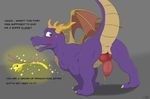  claws cum dialogue dragon embarrassed erection feral hi_res horn invalid_tag knot male mcfan membranous_wings nude penis scalie sex simple_background sparx spyro spyro_the_dragon sweat text video_games wings 