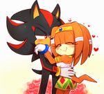  &lt;3 anthro bare_shoulders black_nose blush clothing dress duo echidna eyes_closed female gloves hair half-closed_eyes headband hearlesssoul hedgehog hi_res hug incognition male mammal monotreme orange_hair red_eyes shadow_the_hedgehog smile sonic_(series) tikal_the_echidna video_games 