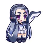  :d black_hair blue_hair blush chibi full_body giant_penguin_(kemono_friends) headphones jacket kemono_friends long_hair looking_at_viewer multicolored_hair nanarokushiki no_nose open_mouth purple_eyes silver_hair skirt sleeves_past_wrists smile solo thick_eyebrows transparent_background very_long_hair 