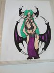  big_breasts breasts capcom cleavage clothed clothing darkstalkers female green_hair hair himegirl15 membranous_wings morrigan_aensland not_furry photo revealing_outfit slave succubus traditional_media_(artwork) video_games wings 
