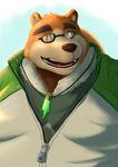  2017 anthro bear brown_fur clothed clothing eyewear fenrirwolfen fur glasses hat male mammal overweight overweight_male solo straw_hat tokyo_afterschool_summoners volos 