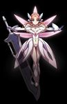  aqua_eyes black_background creator_connection full_body highres leotard looking_at_viewer murakami_hisashi orange_hair outstretched_arms see-through senki_zesshou_symphogear serena_cadenzavna_eve smile solo spread_arms sword thigh_gap tiara weapon wild_arms wild_arms_2 