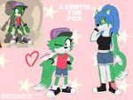  anklet aventis blue_hair bracelet breasts brown_eyes canine clothed clothing custom_character_(sonic_forces) djcoyoteguy fan_character female footwear fox fur green_fur hair hat jewelry mammal multicolored_fur shoes simple_background solo sonic_(series) sonic_forces video_games watch 