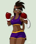  anthro athletic boxing boxing_gloves bra breasts brown_eyes brown_fur brown_hair cat chest_tuft clothed clothing cute deborah_bispo_(character) drawing-4ever eyebrows eyelashes feline female fur hair inner_ear_fluff looking_at_viewer mammal navel open_mouth pink_nose shorts simple_background smile solo sport teeth tongue tuft underwear wendel2 