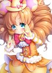  blue_eyes blush bow brooch brown_hair chiyonekoko cure_mofurun detached_sleeves fighting_stance frills gloves hat heart jewelry long_hair long_sleeves mahou_girls_precure! mini_hat mini_witch_hat mofurun_(mahou_girls_precure!) orange_hair pink_bow precure puckered_lips puffy_short_sleeves puffy_sleeves short_sleeves solo star star_in_eye striped_sleeves suspenders symbol_in_eye v-shaped_eyebrows white_background witch_hat yellow_bloomers yellow_gloves yellow_hat 