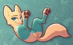  2017 abstract_background anthro arm_warmers armwear canine clothing covering covering_crotch disney female fox fuel_(artist) legs_up legwear looking_at_viewer lying mammal mostly_nude on_back pawpads skye_(zootopia) smile solo spread_legs spreading stockings teal_eyes zootopia 