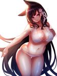  animal_ears atago_(azur_lane) azur_lane bad_id bad_pixiv_id bikini black_hair blush breasts brown_eyes closed_mouth collarbone commentary_request cowboy_shot extra_ears hair_ornament highres large_breasts leaning_forward long_hair looking_at_viewer mole mole_under_eye navel shiodango smile solo stomach swimsuit thigh_gap very_long_hair white_bikini 