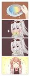  2girls 4koma barista blush brown_hair comic commentary_request eyewear_on_head girls_frontline hair_between_eyes hair_ornament highres kalina_(girls_frontline) long_hair m1903_springfield_(girls_frontline) multiple_girls ranyu side_ponytail spoken_ellipsis sunglasses 