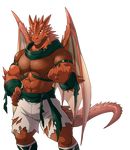  anthro big_muscles claws clothed clothing digital_media_(artwork) dragon horn looking_at_viewer male muscular muscular_male nekojishi ragoo_laront reptile scalie solo standing unknown_artist wings 