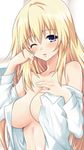  bare_shoulders blonde_hair blue_eyes breasts cleavage commentary_request iwasi-r large_breasts long_hair navel neptune_(series) one_eye_closed solo vert 