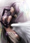  angel_wings arm_tattoo black_gloves blonde_hair blush breasts dated elbow_gloves feathered_wings from_side gloves green_hair halo hand_to_own_mouth jibril_(no_game_no_life) large_breasts long_hair low_wings makanoka multicolored_hair no_game_no_life number open_mouth profile purple_hair solo tattoo twitter_username very_long_hair white_wings wings yellow_eyes 