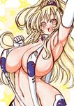  adapted_costume armpits bikini blonde_hair blush breasts cleavage elbow_gloves fang gloves huge_breasts kinokoutarou long_hair looking_at_viewer neptune_(series) open_mouth orange_eyes revealing_clothes shiny shiny_skin slingshot_swimsuit source_request strap_gap swimsuit yellow_heart 
