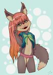  furry mylesengel panties peace_sign pink_hair schoolgirl smile uniform wolf 