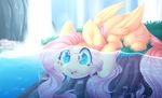  2017 avian bird bubble cute cutie_mark equine eyelashes feathered_wings feathers female fish flower fluttershy_(mlp) friendship_is_magic grass hair hi_res lying mammal marine my_little_pony nature open_mouth outside pegasus pink_hair plant scarlet-spectrum solo solo_focus teal_eyes tongue water waterfall wings 