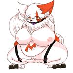  1girl animal_ears arms_behind_back ball_gag blush breasts claws feet female full_body furry gag gagged highres huge_breasts inverted_nipples jpeg_artifacts lactation looking_at_viewer looking_to_the_side megane_inu navel nipples no_humans nude orange_eyes paws plump pokemon pokemon_(creature) pokemon_rse pussy remote_control remote_control_vibrator saliva simple_background sit_pupils solo spread_legs squatting tail tears thigh_strap uncensored vaginal vaginal_object_insertion vibrator vibrator_cord white_background zangoose 