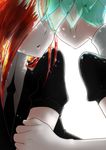  androgynous arm_holding black_neckwear gem_uniform_(houseki_no_kuni) green_hair hand_on_another's_arm head_out_of_frame highres houseki_no_kuni kurodai multiple_others necktie phosphophyllite red_hair shinsha_(houseki_no_kuni) shirt short_hair short_sleeves uniform white_background white_shirt 