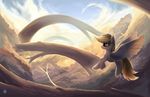  2017 amber_eyes blonde_hair cutie_mark day derpy_hooves_(mlp) detailed_background digital_media_(artwork) equine female feral flying friendship_is_magic hair hooves mammal my_little_pony noctilucent-arts outside pegasus sky smile solo wings 