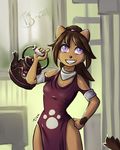  5_fingers anthro brown_hair cat detailed_background digital_media_(artwork) feline female hair holding_object mammal purple_eyes smile solo ts-cat 