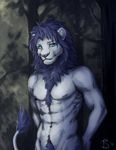  2016 anthro blue_eyes blue_fur blue_hair digital_media_(artwork) feline fur hair lion looking_at_viewer male mammal smile solo ts-cat 