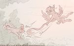  2017 cervine cutie_mark deer detailed_background digital_media_(artwork) duo fan_character feathered_wings feathers female feral hooves male mammal my_little_pony outside sketch smile whipping wings yakovlev-vad 